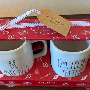 Rae Dunn Festive 2 cat mug set.  NEW!